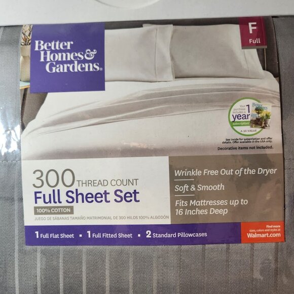 100% Cotton 300 Thread Count Sheets set FULL DOUBLE Mattress Gray Silver beds Be - Picture 3 of 7